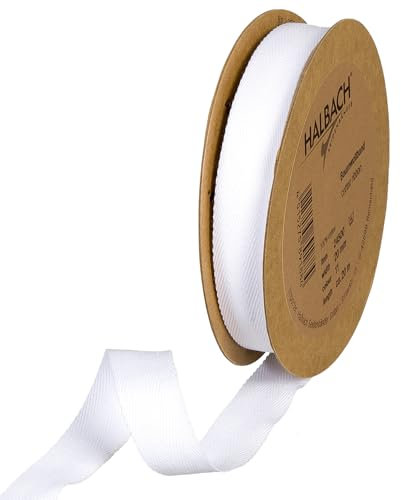Halbach Seidenbänder Baumwollband | 20mm x 20m | Webband 100% Baumwolle | Bänder zum Basteln als Meterware | Stoffband für Dekorationen, DIY Handwerk, Schrägband Näharbeiten, Farbe: weiß