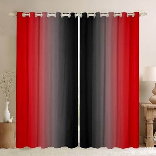 Loussiesd Ombre Vorhänge 245x140cm Abstrakte Kunst Design Blickdichte Vorhänge Moderne Fenstervorhang Ombre Effekte Blickdichte Vorhänge Zimmer Dekor Rot Schwarz Gardinen