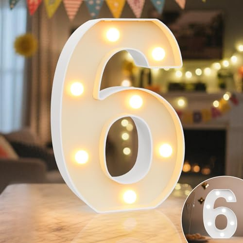 Ledido - Panneau lumineux LED avec chiffres - Chiffres lumineux froids et chauds pour décorations de 6e anniversaire, lumières LED numériques pour mariage, anniversaire de mariage, remise de diplôme