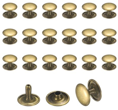 sourcing map 50 Sets Leather Rivets, 12mm Double Cap Rivets, 10mm Height Tubular Metal Studs for Leather Craft Repair and Decoration DIY Clothes, Shoes, Bags, Belts, Bronze