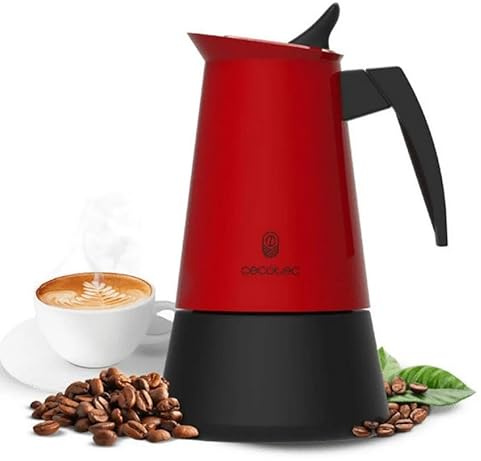 Cecotec Cafetera Italiana Piccolina 900 Red. 450ml, 10 Tazas de Café, Acero Inoxidable, Apta Todas Superficies, Filtro Premium, Válvula Seguridad, Mango Termorresistente, Diseño Elegante