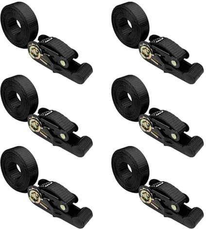 Chiluxendo 6 Piezas Cinchas de Amarre Pequeñas, Eslingas de Carga 2.5cm X 4m, Cinta de Amarre, Correas de Amarre Suaves Correa de Trinquete Todoterreno, Moto Carraca Tensoras Amarre (Negro)