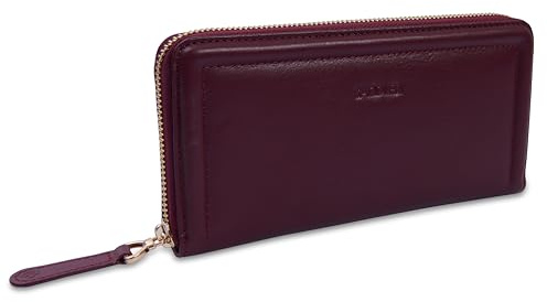 SADDLER Beatrice Leather RFID Travel Clutch Purse Wallet, Bordeaux | Arrives tissue-wrapped in a gift box — organised with multiple card slots, a coin pocket, YKK metal zips and a floral lining.