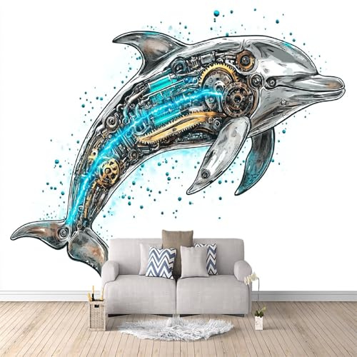 Vlies Fototapete Delphin 200 × 140 cm (BxH) Foto Tapete Schlafzimmer Wohnzimmer XXL Fototapeten Mechanisches Getriebe Im Delfinstil - Tapeten Wandtapete Motivtapeten 3d Effekt Wand Dekoration