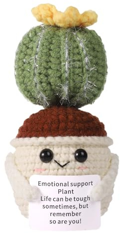 Kajfjad Crochet Cactus Plush, 4.3 Inch Funny Cactus Succulent Toy with Encouragement Card, Cute Emotional Support Gift for Adults & Kids, Handmade Fiesta Home Decor