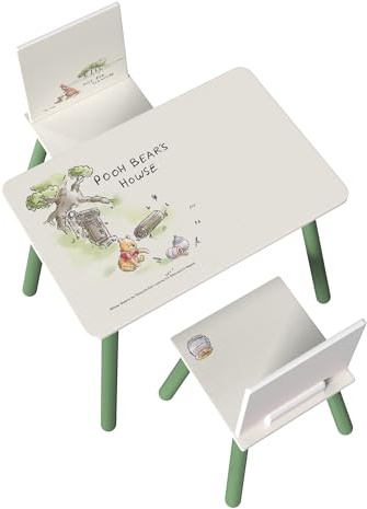 Disney Winnie the Pooh Kids Table and Chair Set (2 Chairs Included) – Classic Pooh Bear Wooden Furniture for Toddlers & Nursery, Ideal for Arts & Crafts, Snack Time, Homework, Playroom & Bedroom
