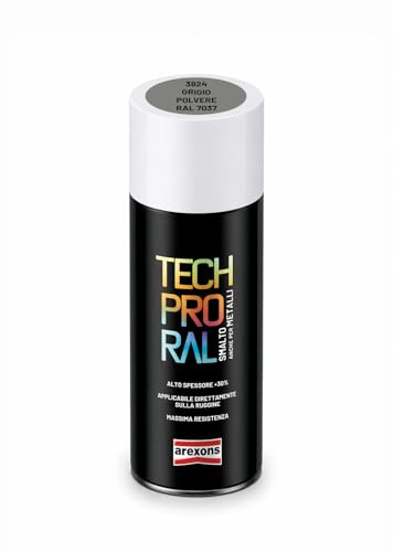 AREXONS - Smalto Spray Tech Pro RAL 7037 Grigio Polvere Ad Alta Copertura per Manufatti Ferrosi Esterni Porte Cancelli Box 400ml