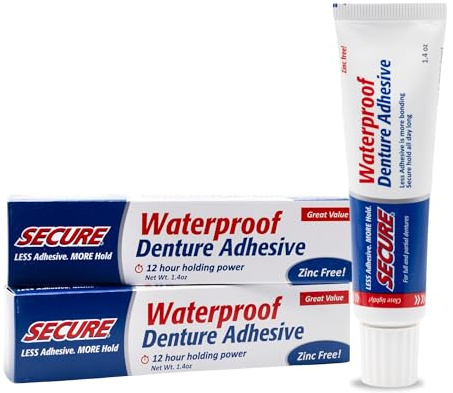 Secure Denture Adhesive Cream, Zinc Free Denture Glue, 1.4 oz, 2 Pack