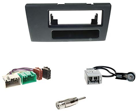 Einbauset : Autoradio 1-DIN Blende Einbaurahmen Radioblende mit Fach schwarz matt + ISO KFZ Radio Adapter Adapterkabel + Antennenadapter für Volvo S60 (2001>08.2004) / S70 V70 C70 01.2000-08.2004