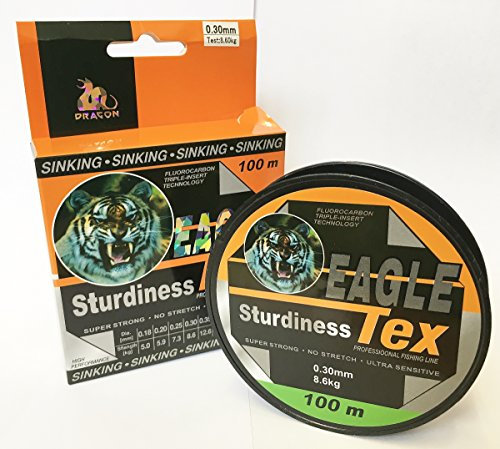 Sedal de pesca de fluorocarbono, longitud 100 m, cuerda monohilo, 0.30mm. 8.6Kg