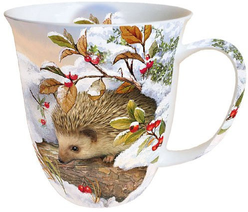 Ambiente Becher - Mug - Tasse Tee/Kaffee Becher - Hedgehog In Snow - Winter - Egel Im Schnee - Weihnachten ca. 0.4L