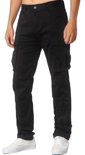 ITALYMORN Pantalon Cargo en Ripstop Noir Chino de Travail pour Homme Coupe Droite (38, Noir)