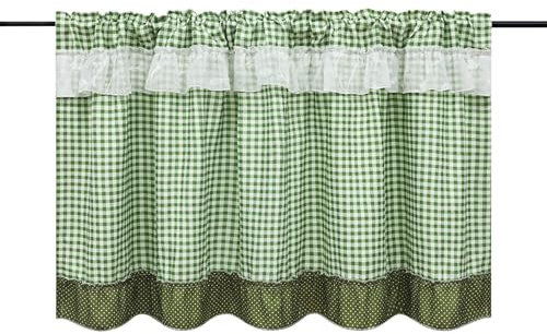 HongYa Karierte Küche Gardine Scheibengardine Landhaus Bistrogardine Tunnelzug Grün H/B 60/140 cm