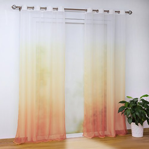 Joyswahl Voile Gardine halptransparenter Vorhang mit Topaktuelle Farbverlauf Muster »Babette« Schals Fenster Vorhänge mit Ösen BxH 140x225cm Orange 1er Pack