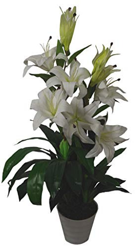 Leaf Large Artificial Stargazer Style Lily Plant, White, 90cm
