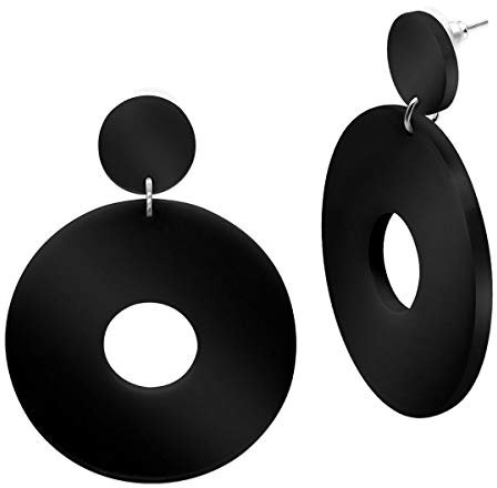 Soul-Cats 1 Paar Statement Ohrhänger Creolen im Retro Style der 80er Jahre für Damen in schwarz