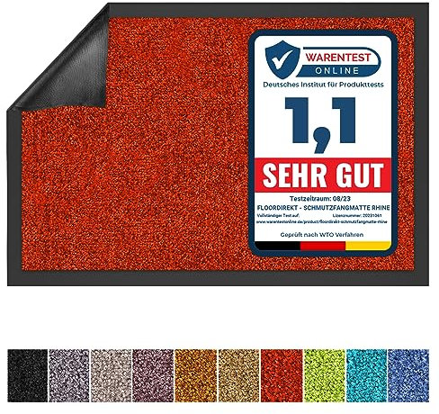 Floordirekt Schmutzfangmatte Rhine - waschbare & leistungsstarke Fußmatte - Sauberlaufmatte mit Rutschfester Rückseite - Türmatte für den Eingangsbereich (Rot, 90 cm x 300 cm)