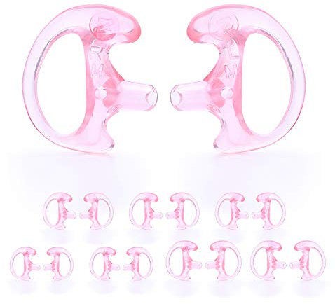 zeadio 8-Pair Pro-Grade Covert Surveillance Earbud, Replacement Ear Insert, Silicon Earmold Earplug for Two-Way Radio Earpiece Audio Coil Tube, Compatible with Motorola/Kenwood (16pcs, Pink)