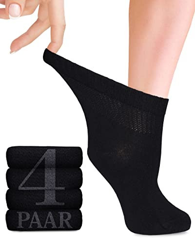 Fiera Besa Diabetiker Socken Damen mit Lycra, 4 Paar, Knöchelhoch Bambus-Viskose Socken, Superweiche, Dünne und ohne Naht Bambus-Viskose socken für den Alltag, 35-38 und 39-42 (35-38, Schwarz)