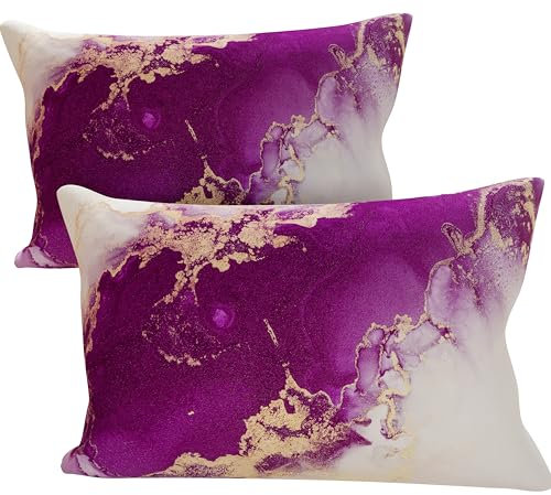 PETTI Artigiani Italiani - Coppia di Federe Cuscino 50x80 cm in Microfibra, Cuscini Arredo Camera da Letto, Divano, Salotto, Set 2 Fodere Copricuscino, Federa Marble Viola, 100% Made in Italy