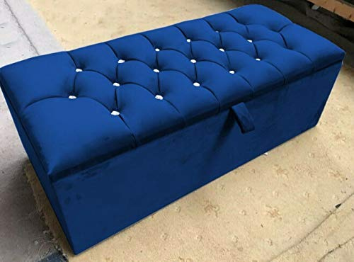 mm08enn Chesterfield Diamante Ottoman Storage Box Footstool Home Chair Plush Fabric (Royal Blue Ottoman Storage Box, Medium Ottoman Storage Box)