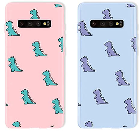 Yoedge 2 Stück für Samsung Galaxy S10 Plus Hülle,Matt Silikon Ultra Dünn Weich TPU Kratzfest Stoßfest Handyhülle,Cartoon Dinosaurier Muster Schutzhülle für Samsung S10 Plus 6,4 - Helles Lila,Rosa