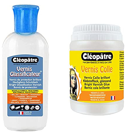 Cléopâtre - LCC3-100X - Vernis glassificateur - Flacon 100 g & LCC1-250 - Vernis Colle brillant - Pot 250 g