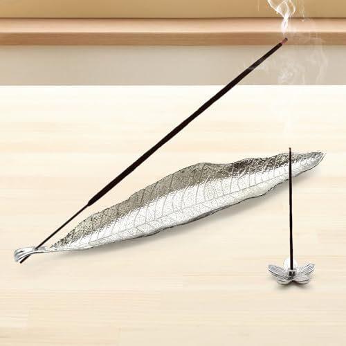 Quemador de Incienso Soportes para Varillas de Incienso Colectores de Cenizas Placa de Incense Holder de Hoja de Aleación de Astilla con Bandeja de Incienso de Flores Tamaño pequeño 22cm