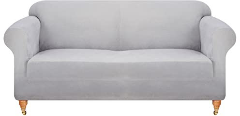 viceroy bedding VELVET STRETCH Thick Sofa Covers 1/2/3/4 Seater Sofa Furniture Protector EASY FIT ELASTIC Jacquard Fabric Couch Settee Slipcover BONUS SIDE STORAGE POCKET (Silver Grey, 3 Seater)