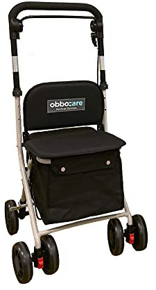Obbocare Carrello Della Spesa A 4 Ruote Con Sedile In Colore Nero. Carrello Deambulatore In Alluminio Pieghevole Per Anziani. Carrello con borsa portaoggetti 20 l