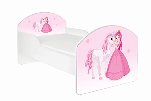AS-TOR Kinderbett Jugendbett Maja 70x140 mit Matratze - Bett Schlafzimmer Kindermöbel Kinderbetten für Mädchen und Junge Hochwertige Möbelplatte Solide Sicher Rosa Prinzessin