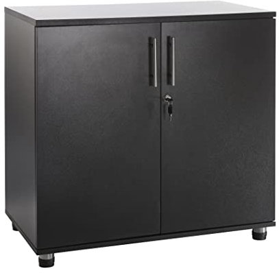 MMT Furniture - Armoire Basse à 2 Portes - Petite Armoire de Rangement pour Le Bureau, Meuble et la Maison - Bois Armoire de Rangement 2 étagères pour Bureau - 73cm de Haut - Noir