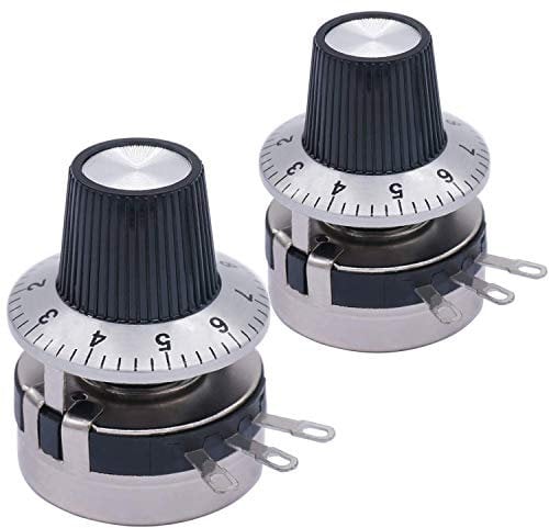 Taiss / 2 Stück Single Turn Rotary Carbon Linear Variables Potentiometer + 2 Stück Knopf WTH118-2W 100K Ohm (kann wählen)