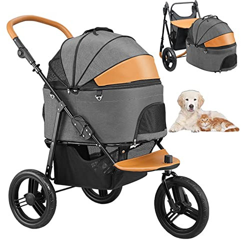 PJDDP Hundebuggy Hundewagen 2In1 Haustier-Kinderwagen Hundebox Transporttasche Faltbar Klappbar Bis 30 Kg Haustiere Buggy Mit Aufbewahrungskorb Für Mittlere Und Kleine Haustiere Mit 3 Rädern