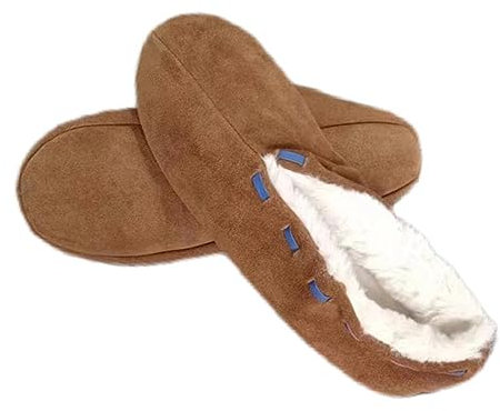 MaxW Winter Hausschuhe für Damen und Herren Plüsch Bettschuhe Weiche Warme Spanische Leder Hausschuhe Kuhfell Mokassins Braune 38