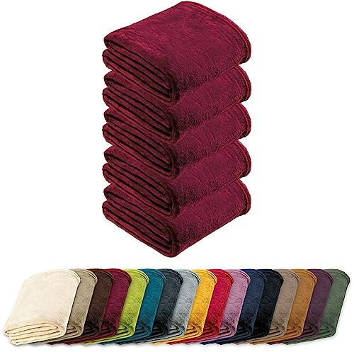 REDBEST Microfaserdecke Amarillo 5er-Pack, Fleece-Wohndecke, Sofadecke Bordeaux Größe 150x200 cm - kuscheliger Teddyfleece, pflegeleicht, waschbar