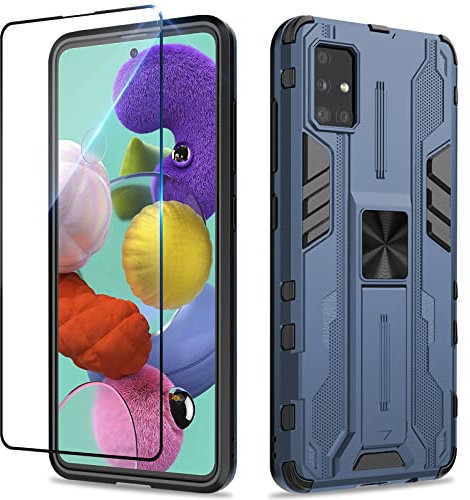 Btstring Hülle kompatibel mit Samsung Galaxy A51 mit Schutzfolie, Militär Standard Cover Case Standfunktion Handy Hüllen- Blau