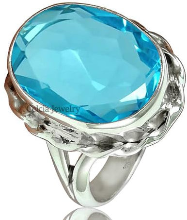 Blue Topaz Gemstone Unique November Birthstone Ring for Women, Solid 925 Sterling Silver Statement Ring, Beautiful Wedding Engagement Gifts for Women (blue-topaz, Size 4)