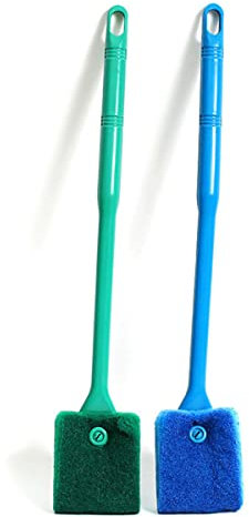 2Pcs/Set Aquarium Algae Cleaner Double Sided Sponge Brush, Long Handle Fish Tank Glass Cleaner for Aquarium Cleaning Tools