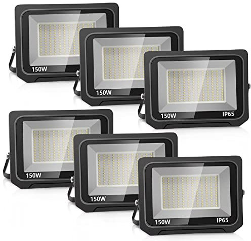 loyal 6er 150W 15000LM LED Strahler Außen, 6000K Kaltweiß LED Fluter Flutlicht, IP65 Wasserdicht LED Außenstrahler, Superhell Innen- und Außenleuchten LED für Gärten Garage Hinterhof Flur