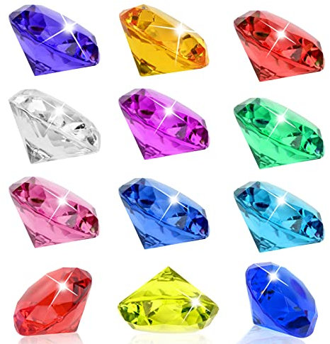 Gukasxi 12 Stück 40mm Kinder Diamanten Schatz, Tauchen Gem Tauchspielzeug, Diamanten Bunt Kinder, Acryl Diamanten Bunt, Piraten Schatzsuche Spielzeug, für Strand Pool Wasser Park (Multicolor Diamant)