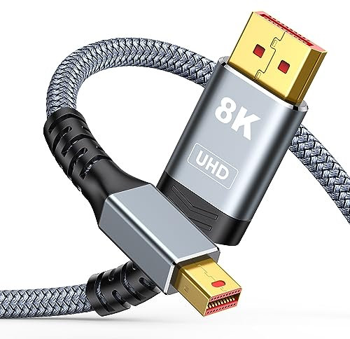 Highwings Mini DisplayPort auf DisplayPort 1.4 Kabel 2M, 8K @ 60Hz 4K @ 144Hz Mini DP auf DP High-Speed bidirektionale Übertragung Nylon-Geflechtkabel für MacBook, Thunderbolt 1/2, Laptop, Monitor