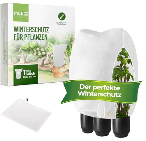 nuia Winterschutz für Pflanzen 240x200 cm Frostschutz Pflanzenabdeckung - Atmungsaktiver Anti-Frost Schutz für Olivenbäume UVM. - reißfest und waschbar - Überwinterungsschutz für Kübelpflanzen
