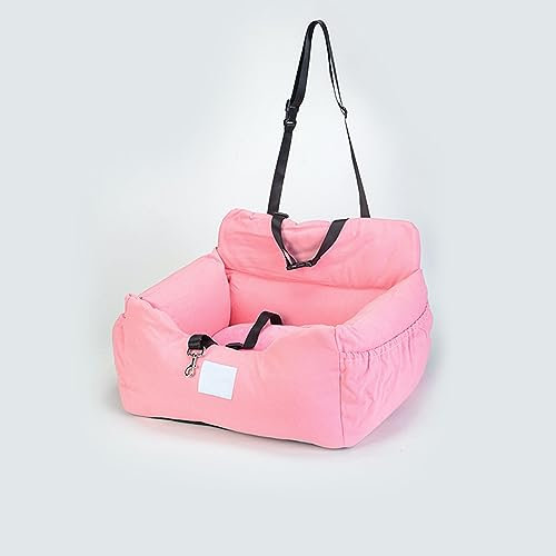 PJDDP Siège Auto rehausseur pour Chien pour Petits Chiens, siège Auto Lavable pour Animaux de Compagnie avec Laisse de sécurité réglable,Poches de Rangement,Voiture Voyage Lit,Rose