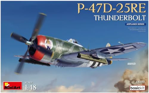 MiniArt 48009 1:48 P-47D-25RE Thunderbolt Basis Kit-originalgetreue Nachbildung, Modellbau, Plastik Bausatz, Basteln, Hobby, Kleben, Modellbausatz, Zusammenbauen, unlackiert