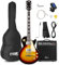 Max GigKit de Guitarra Eléctrica diseño LP para principiantes o profesionales. Guitarra Estilo LP con pastillas Humbucker, afinador digital, funda guitarra, cinta, cuerdas de repuesto, púas. Sunburst