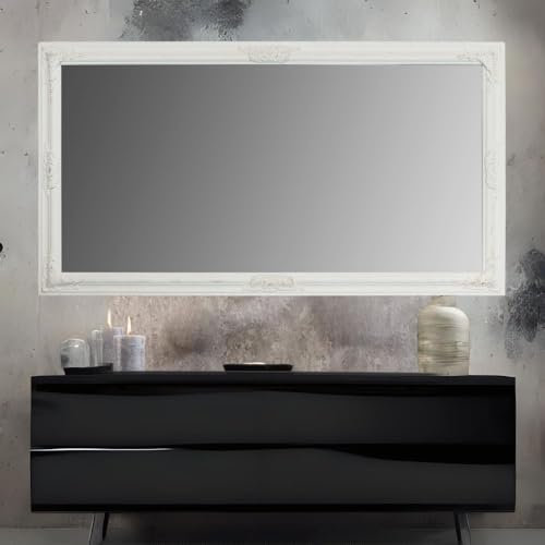 LEBENSwohnART Barock Spiegel Queen antik-Weiss 132x72cm Wandspiegel pompös Holzrahmen