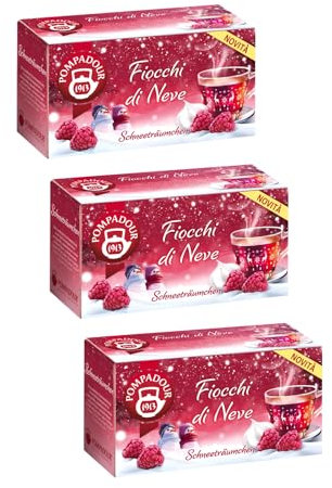 Pompadour® | Mix Frutta Aroma Meringa e Lamponi | Infuso Mela, Rosa Canina, Lamponi - 3 x 20 Filtri (135 Gr) | Tisana Fiocchi di Neve