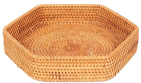 PTATT Tea Fruit Baskets Box Woven Basket Container Tote Cube Organizer Handwoven RattanStorage Fruit Basket Bowl for Shelves and Home Organizer Bins brown-M