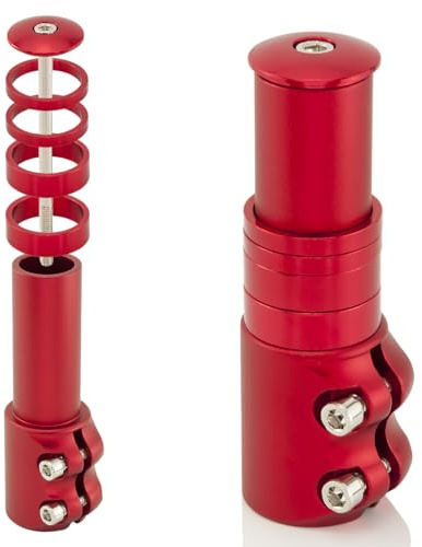 MidGard Fahrrad Gabelschaftverlängerung, Ahead Vorbau Adapter für 1 1/8 (Ø 28.6 mm), Lenkererhöhung aus Leichter Aluminiumlegierung für MTB Trekking E-Bike Inkl. 4 Spacer Rot